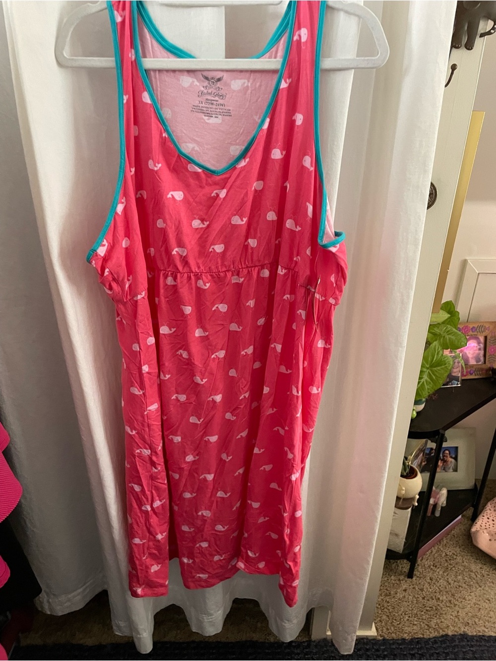 Faded Glory Pink Sleeveless Nightdress with Teal Trim